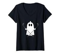 Womens Golfer Halloween Funny Ghost Costume V-Neck T-Shirt