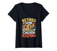 Women's Gone Chicken Keeping Retired Farmer Rooster Hens V-Neck T-Shirt