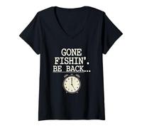 Womens Gone Fishin' Be Back Funny Time-Out Fishing Design V-Neck T-Shirt