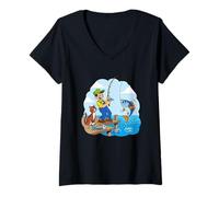 Womens Gone Fishin' With A Cat By The Pier V-Neck T-Shirt