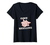 Women's Gone Shelling Funny Shell Collecting Seashells Beach Ocean V-Neck T-Shirt