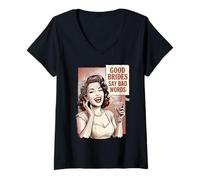 Women's Good Brides Say Bad Words Bachelorette Retro Pop Art V-Neck T-Shirt