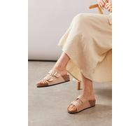 Womens Good For The Sole: Margaret Faux Leather Double Buckle Wedge Footbed Sandals Beige 8