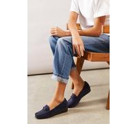 Womens Good For The Sole: Viridiana Faux Suede Trim Detail Comfort Wedge Moccasin Loafers Navy 3