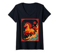 Women's Good Fortune Chinese Fire Horse V-Neck T-Shirt