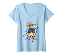 Women's Good Luck Trolls Love Your Self Rainbow V-Neck T-Shirt