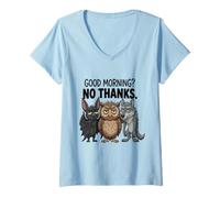 Women's Good Morning? No Thanks Funny Night Animals V-Neck T-Shirt