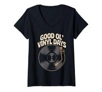 Womens Good Ol’ Vinyl Days Retro Record Music Lover Design V-Neck T-Shirt