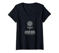 Women's Good Soil Good Soul Sunflower Line Art V-Neck T-Shirt