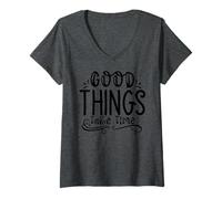 Women's Good Things Take Time Growth Mindset Motivation for Progress V-Neck T-Shirt