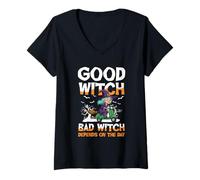 Womens Good Witch Bad Witch Depends On The Day Halloween V-Neck T-Shirt