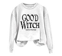 Women's GOOD WITCH MOST OF THE TIME Lettered Halloween Print Pullover Crew Neck Sweatshirt Color Top (White, XXXXL)