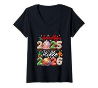 Women's Goodbye 2025 Hello 2026 Colorful Cookies Christmas Baker V-Neck T-Shirt