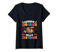Women's Goodbye 2nd Grade Hello 3rd Grade Graduate Sloth Students V-Neck T-Shirt