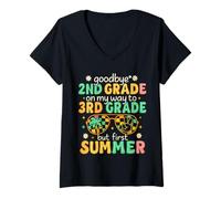 Womens Goodbye 2nd Grade Hello 3rd Grade Groovy Last Day of School V-Neck T-Shirt