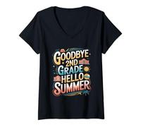 Womens Goodbye 2nd Grade Hello Summer Sunglasses Design V-Neck T-Shirt