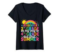 Women's Goodbye 3rd Grade Graduate Graduation Hello 4th Summer Kids V-Neck T-Shirt