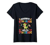 Women's Goodbye 6th Grade Hello 7th Grade Graduate T-Rex Students V-Neck T-Shirt