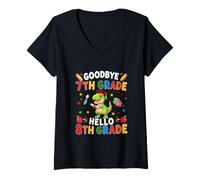 Women's Goodbye 7th Grade Hello 8th Grade Graduate T-Rex Students V-Neck T-Shirt