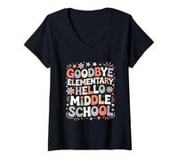 Women's Goodbye Elementary Hello Middle School Promotion V-Neck T-Shirt
