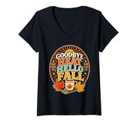 Women's Goodbye Heat Hello Fall Retro V-Neck T-Shirt