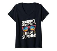 Womens Goodbye Kindergarten Hello Summer Design V-Neck T-Shirt