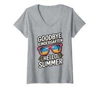 Womens Goodbye Kindergarten Hello Summer Design V-Neck T-Shirt