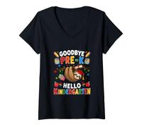 Women's Goodbye Pre-K Hello Kindergarten Graduate Sloth Students V-Neck T-Shirt