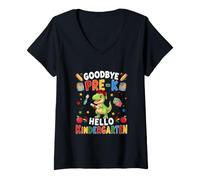 Women's Goodbye Pre-K Hello Kindergarten Graduate T-Rex Students V-Neck T-Shirt