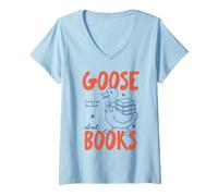 Women's Goose Book Club Reader Book Lover Silly Bookworm Bookish V-Neck T-Shirt