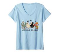Womens Goose Halloween Costume Idea Funny Lets Go Ghouls Ghost V-Neck T-Shirt
