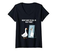 Womens Goose Looking in Mirror Seeing Clown self Cartoon V-Neck T-Shirt