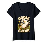 Women's Goose On Break Relaxed Garden Humor V-Neck T-Shirt