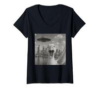 Womens Goose Selfie With Alien UFO Shirt Goose UFO Philadelphia V-Neck T-Shirt