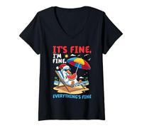 Women's Goose Summer Christmas Its Fine Im Fine Everythings Fine V-Neck T-Shirt