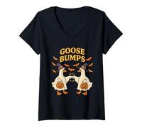 Womens Goosebumps Funny Halloween Goose Fist Bump Ghost V-Neck T-Shirt