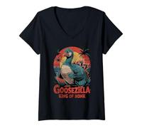 Womens Goosezilla King of Honk Funny Retro Monster Poster Design V-Neck T-Shirt