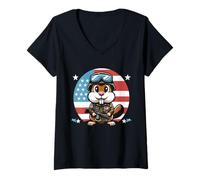 Women's Gopher Hunting Patriotic Camouflage Gopher V-Neck T-Shirt