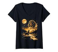 Women's Gordon Setter Howling to The Moon V-Neck T-Shirt