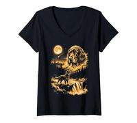 Women's Gordon Setter Howling to The Moon V-Neck T-Shirt
