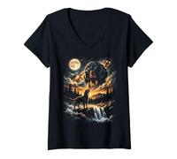 Women's Gordon Setter Howling to The Moon V-Neck T-Shirt