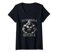 Womens Gorilla Face Angry Growling Scary Silverback Gorilla V-Neck T-Shirt