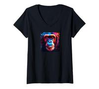 Women's Gorilla Face Monkey Angry Growling Scary Silverback Gorilla V-Neck T-Shirt
