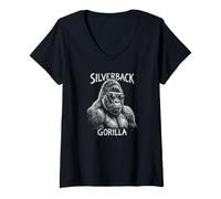 Women's Gorilla Face Monkey Angry Growling Scary Silverback Gorilla V-Neck T-Shirt