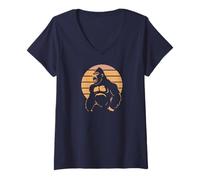 Womens Gorilla Face Monkey Angry Red Headphone Silverback Gorilla V-Neck T-Shirt