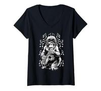 Womens Gorilla Playing Saxophone Jazz Funny Saxophone Gorilla Music V-Neck T-Shirt