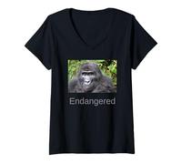 Womens Gorilla Shirt Endangered Mountain Gorilla V-Neck T-Shirt