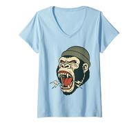 Womens Gorilla Tattoo Vintage Classic American Old School Tattoos V-Neck T-Shirt