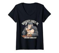 Womens Gorilla Tshirt Whiskey Goes in Wisdom Comes Out Funny Monkey V-Neck T-Shirt