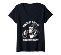 Womens Gorilla Tshirt Whiskey Goes in Wisdom Comes Out Funny Monkey V-Neck T-Shirt